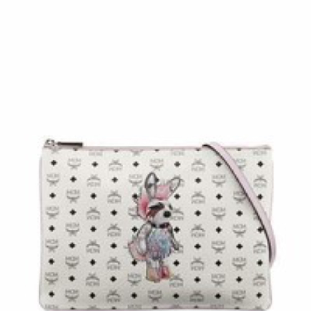 MCM Visetos Medium Punk Rabbit Crossbody White Pouch
